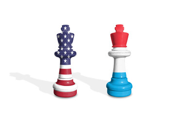 Chess made from USA and Luxembourg flags. Trade, duty, customs and tariffs war