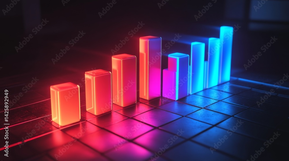 Aufkleber a professional d bar graph with smooth, glossy bars in shades of red and blue, showing the increasin