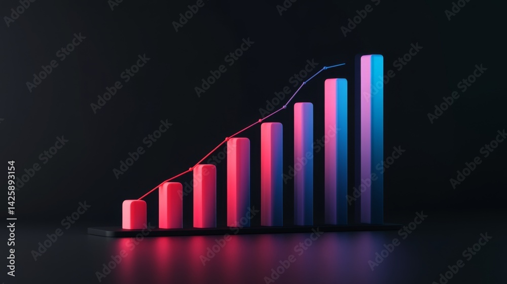 Aufkleber a professional d bar graph with smooth, glossy bars in shades of red and blue, showing the increasin