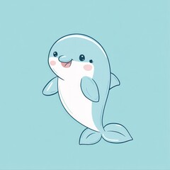 Cute cartoon dolphin, playful, simple background, kids' material