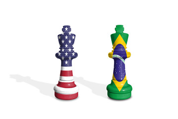 Chess made from USA and Brazil flags. Trade, duty, customs and tariffs war