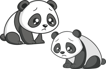 Fototapeta premium Sad Cartoon Pandas Expressive & Emotional Vector Art