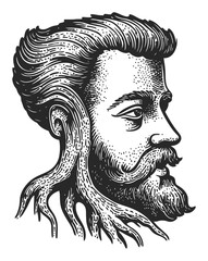 Hand-Drawn Illustration of a Man with Rooted Hair Detail