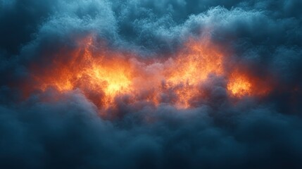 Dramatic clouds with glowing embers illuminating the sky with mystical fire