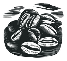 Hand-Drawn Illustration of Coffee Beans on a Rustic Background
