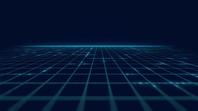 Perspective gaming neon grid with glowing perspective lines