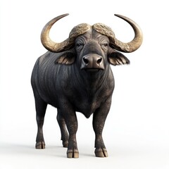 Obraz premium Powerful African buffalo portrait against a plain background.