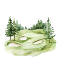 A watercolor golf course on transparent Background