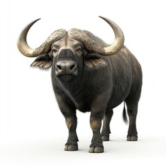 Obraz premium Powerful Cape Buffalo portrait against a plain background.