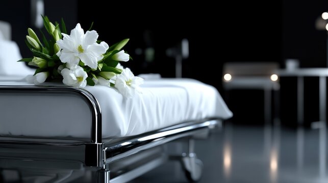 Hospital bed with sympathy flowers