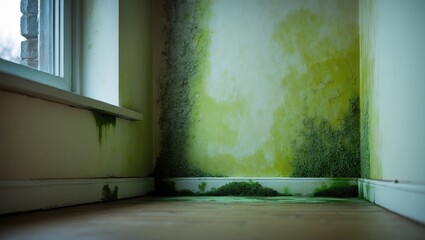 Heavy mildew buildup on large stains on interior wall