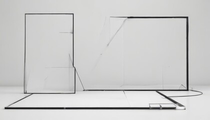 Black outlined shapes mimicking blueprint on white backdrop  Clean, sharp lines , illustration, lines, abstract