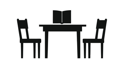 reading table with chairs black silhouette vector