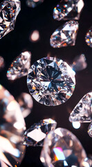 Close-up view of stunning diamonds glistening in various angles, showcasing their brilliance and clarity against a dark background.