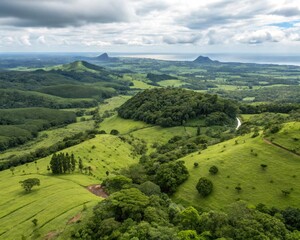 landscape with green fields and blue sky
