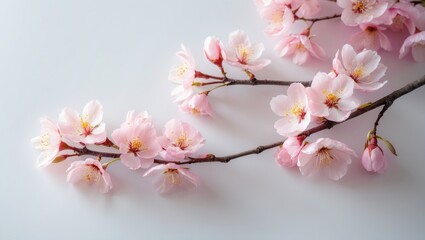 Obraz premium Spring flowering branches with pink blossoms and almonds isolated on white background
