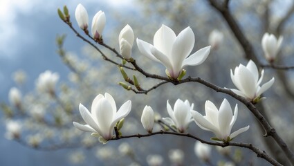 Magnolia tree blooming in springtime floral series