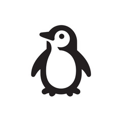 Flat Iconic Penguin with Solid Lines
