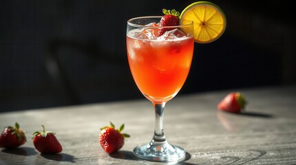 Refreshing strawberry drink with lime. Perfect summer beverage for relaxing on warm days. Tasty and healthy.