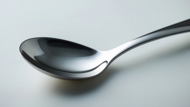 Close-up of a stainless steel spoon isolated against white