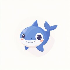 Fototapeta premium Cute cartoon shark, smiling, white background, children's illustration