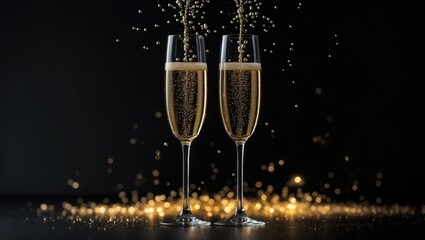 Romantic New Year Party with Champagne Glasses and Sparkling Wine
