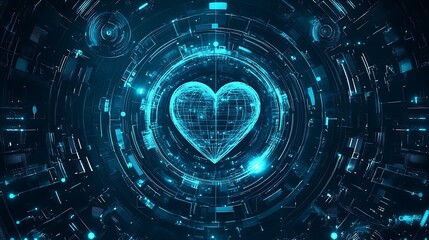 Obraz premium Digital Heart with Tech Background.