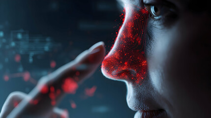 holographic of a human nose undergoing flu inflammation
