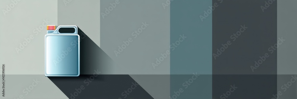 Poster clean layout featuring a gasoline can casting a flat shadow against muted wall colors