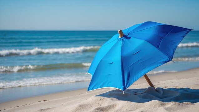Shuttered beach umbrella on a sunny summer day - Powered by Adobe
