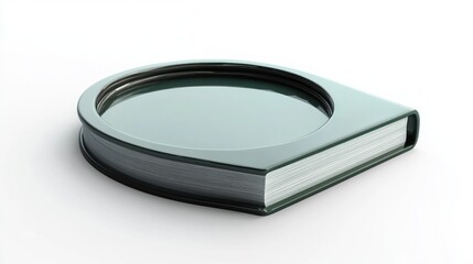 Modern, abstract book design.  A dark teal, oval-shaped book with a glossy finish