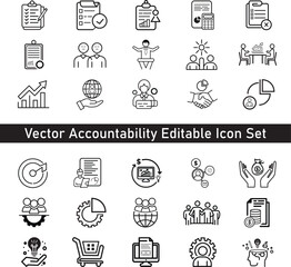 Accountability and Productivity Icon Set – Line Style Business Icons Editable