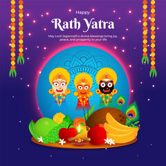 Fototapeta premium Vector illustration of Happy Ratha Yatra social media template