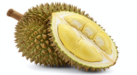 Fototapeta premium fresh whole durian fruit isolated on clean white background. generative ai