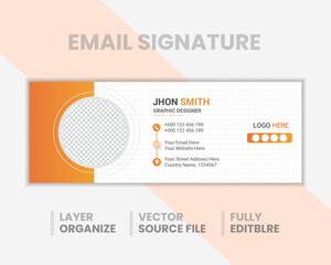 Professional Orange Email Signature Template for Business, Editable Vector Layout with Photo Placeholder, Contact Info, Logo Space, and Modern Clean Design.
