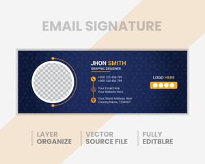 Modern Email Signature Template for Business Man, Professional Vector Layout, Fully Editable with Placeholder Image, Contact Info, and Logo Section.
