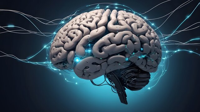 Human Brain with Glowing Connection Lines Artificial Intelligence Concept