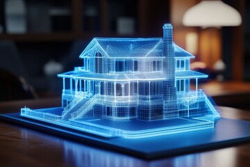 Residential Building Digital Project: House Hologram and Virtual Smart Home Blueprint
