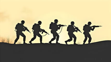 Obraz premium silhouettes of army at sunset