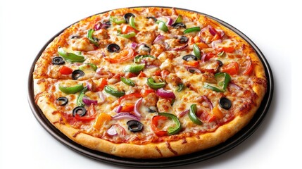 Overhead shot of freshly baked pizza with vegetable
