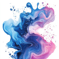 Colorful swirling paint mix in blue and pink shades creating abstract art on white background
