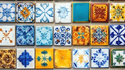 Vibrant Artistic Tiles in Stunning Arrangement on White Background