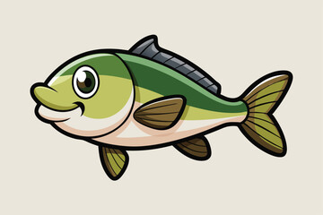  cute fishing sport bass fish. isolated cartoon animal illustration