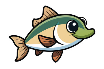  cute fishing sport bass fish. isolated cartoon animal illustration