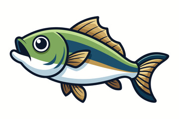  cute fishing sport bass fish. isolated cartoon animal illustration