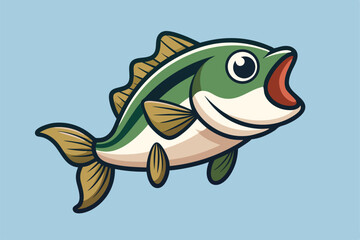  cute fishing sport bass fish. isolated cartoon animal illustration