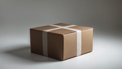 Fototapeta premium Sealed cardboard box taped shut and isolated on a white background