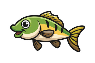  cute fishing sport bass fish. isolated cartoon animal illustration