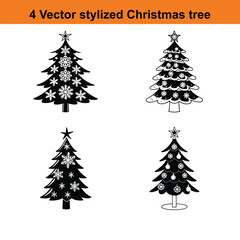 Obraz premium Christmas Tree Illustration,Minimalist Black and White Christmas Tree Icon 