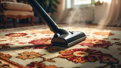 Using a vacuum cleaner nozzle to clean an old carpet